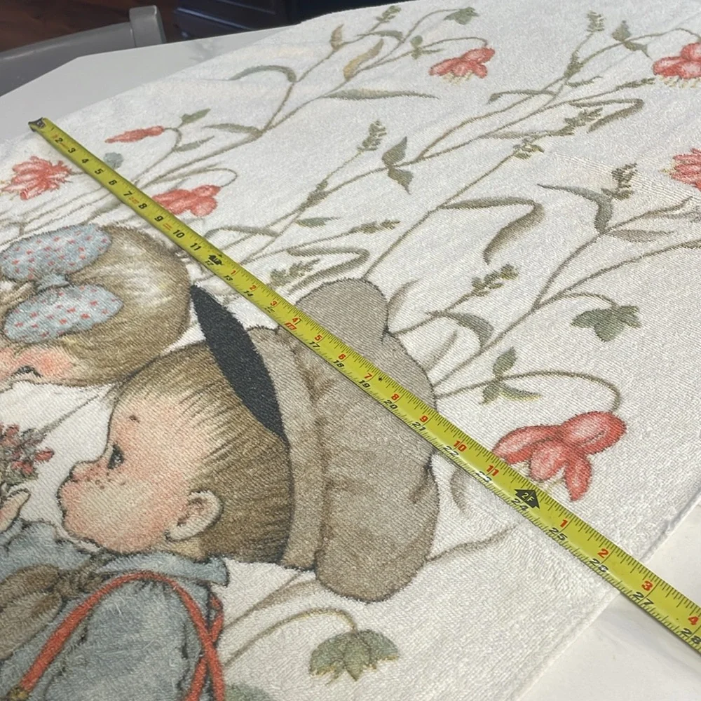 vintage kel tex bath towel 100% cotton blue holly hobbie flowers